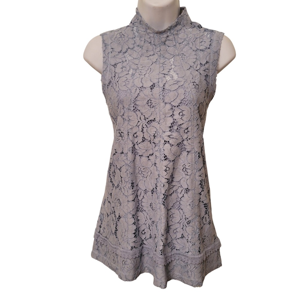 Anthro Maeve S Sleeveless Top Iris Blue Floral Lace Mock Neck Boho EMILIE Pastel